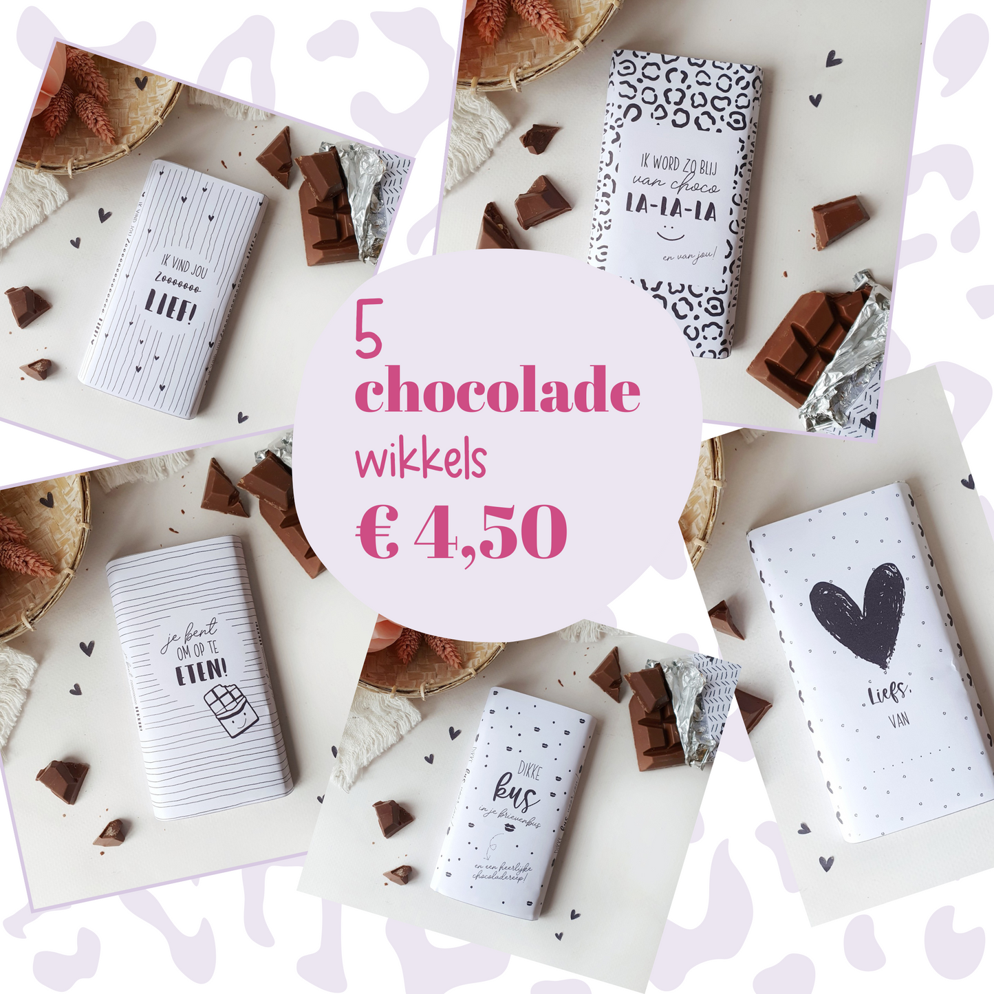 Printable | 5x chocoladewikkel | liefs