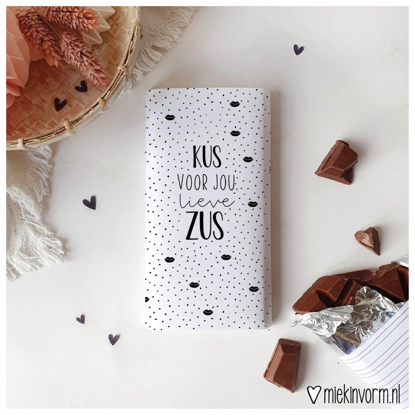 Printable | Chocoladewikkel | kus voor jou lieve zus