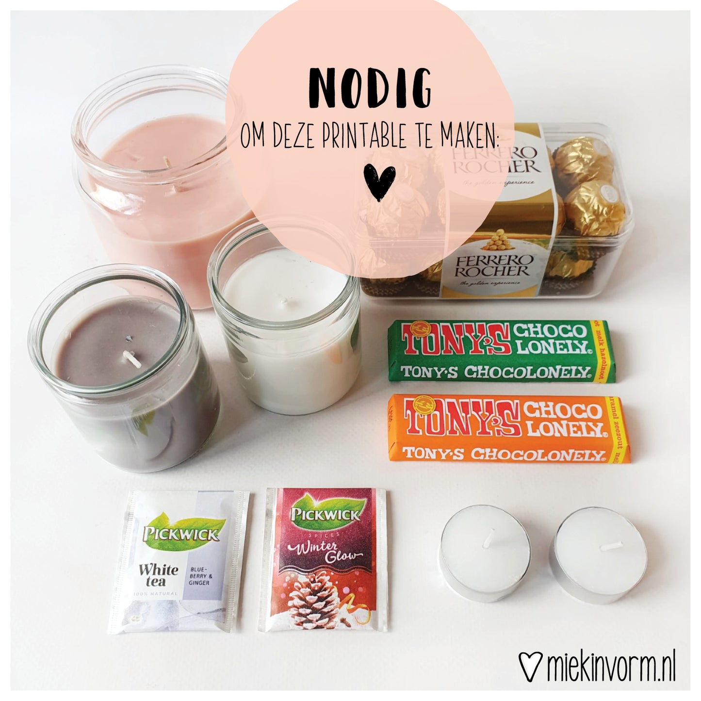 Printable | Liefdeskadootjes | thee & lichtjes & choco