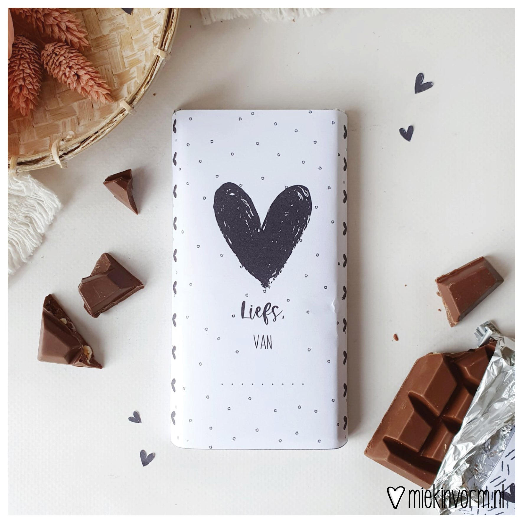 Printable | Chocoladewikkel | hart | MIEKinvorm
